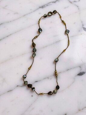 Boho Artisan 925 Silver Mother of Pearl Statement Necklace Long 34"